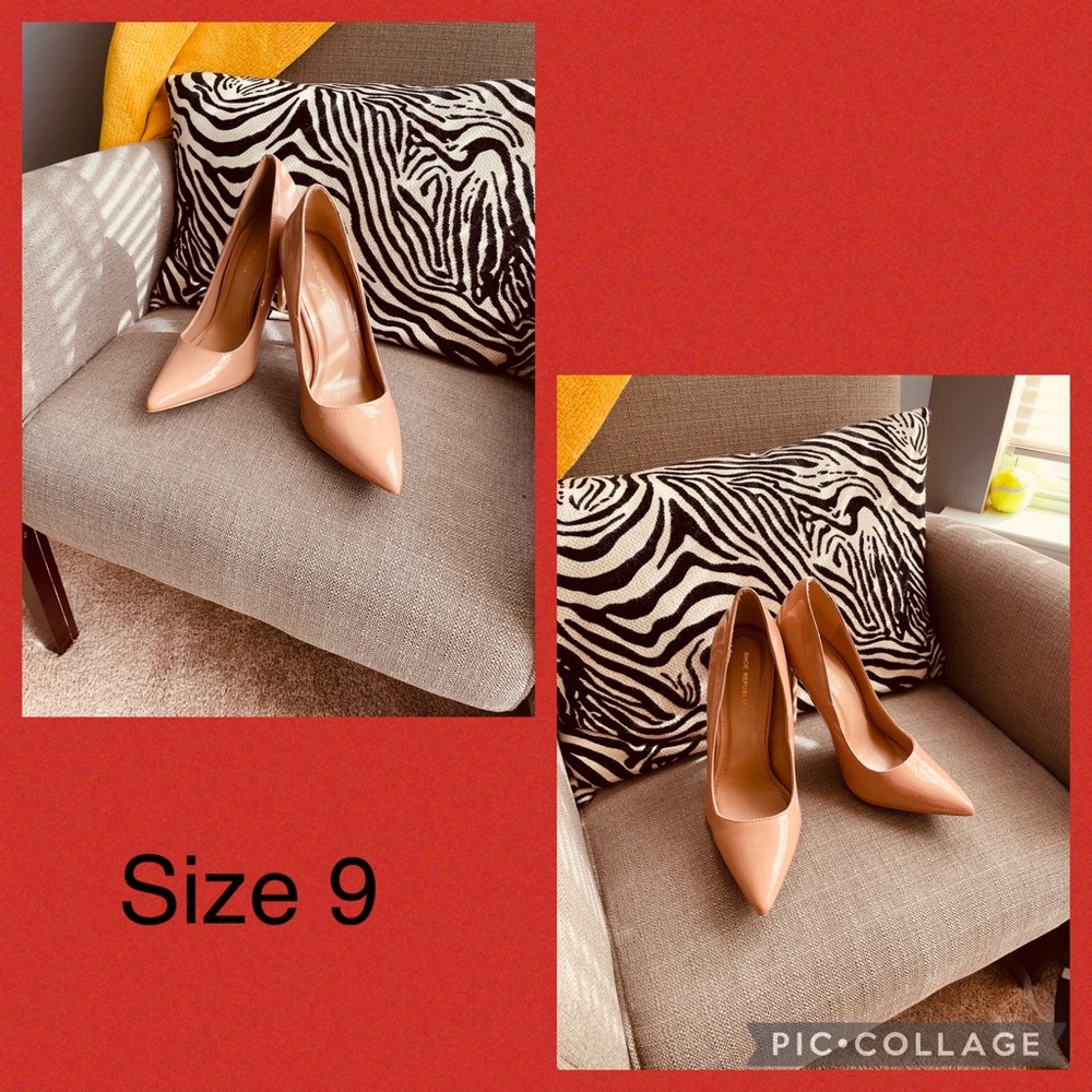 Blush patent leather pumps